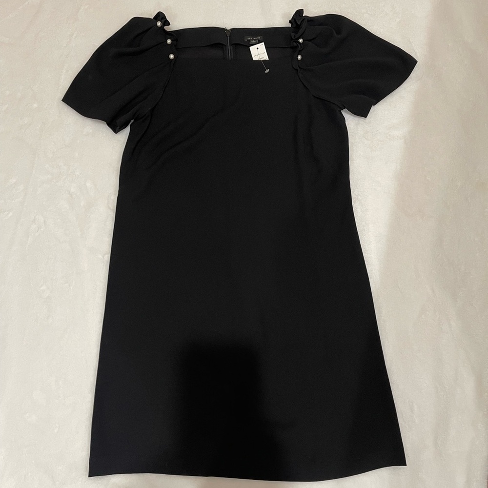 Ann Taylor Elegant Black Midi Dress with Button Detail